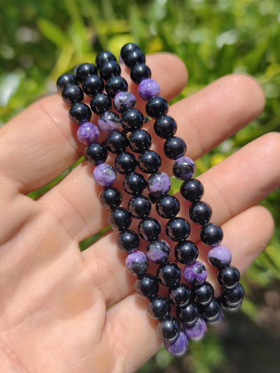 Charoit + Turmalin (Schörl) - Edelstein Armband schwarz lila GOA Hippie Boho Natur Heilstein Geschenk Er Sie Mann Frau Freund Rarität Kraft - Art of Nature Berlin