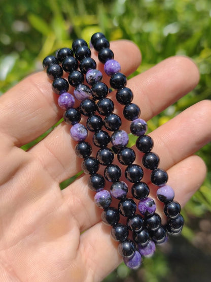 Charoit + Turmalin (Schörl) - Edelstein Armband schwarz lila GOA Hippie Boho Natur Heilstein Geschenk Er Sie Mann Frau Freund Rarität Kraft - Art of Nature Berlin