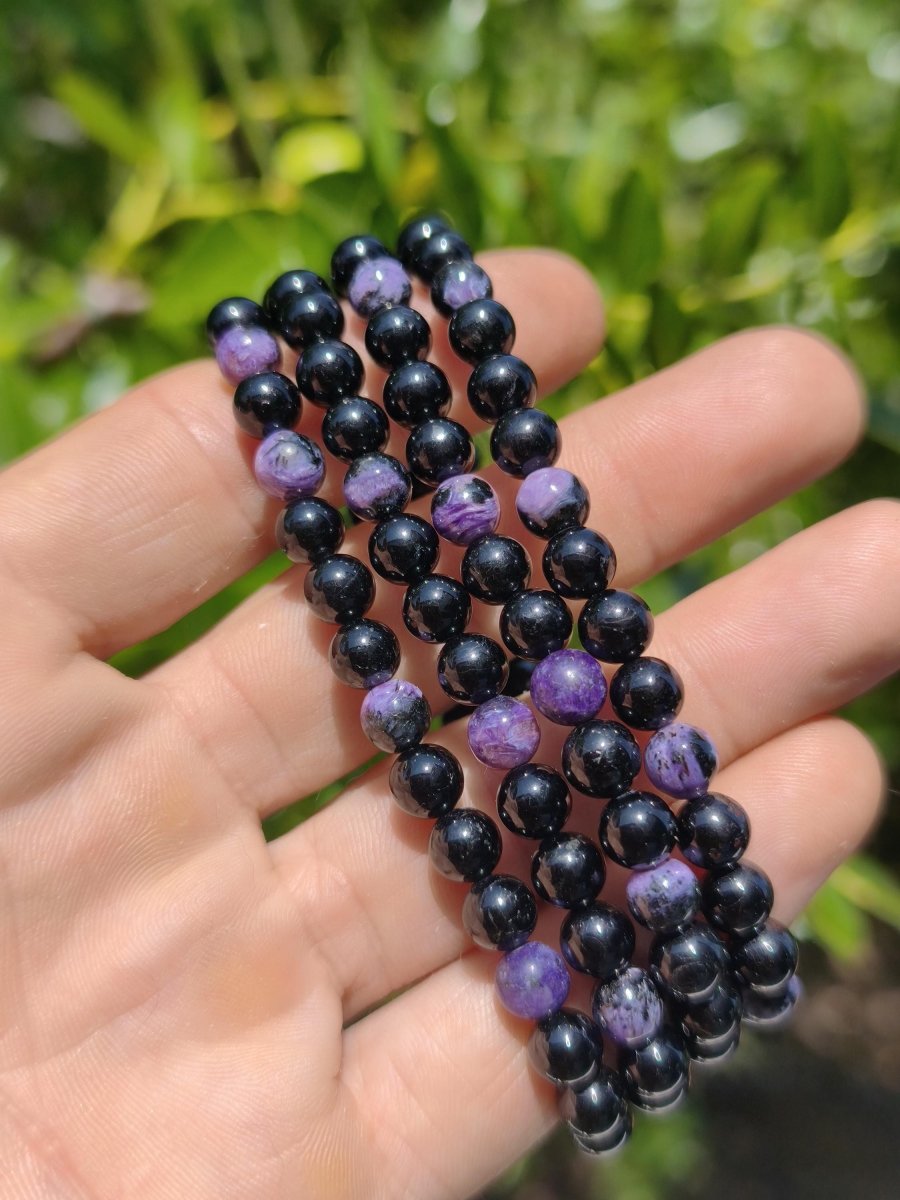 Charoit + Turmalin (Schörl) - Edelstein Armband schwarz lila GOA Hippie Boho Natur Heilstein Geschenk Er Sie Mann Frau Freund Rarität Kraft - Art of Nature Berlin