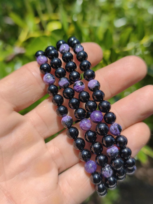 Charoit + Turmalin (Schörl) - Edelstein Armband schwarz lila GOA Hippie Boho Natur Heilstein Geschenk Er Sie Mann Frau Freund Rarität Kraft - Art of Nature Berlin