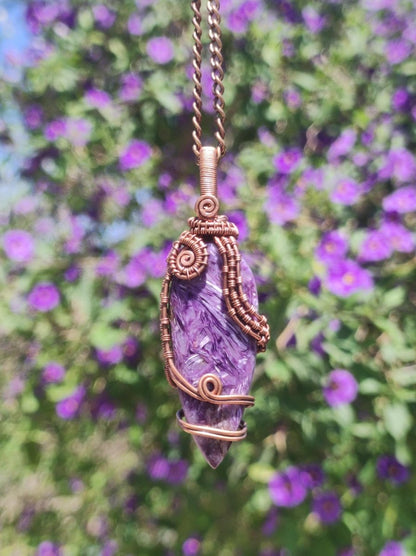 Charoit Wire lila Edelstein Kette mit Kupferdraht Natur Heilstein Kristalle Anhänger Schmuck Mann Frau Kind Geschenk Er Sie Bruder Schwester - Art of Nature Berlin