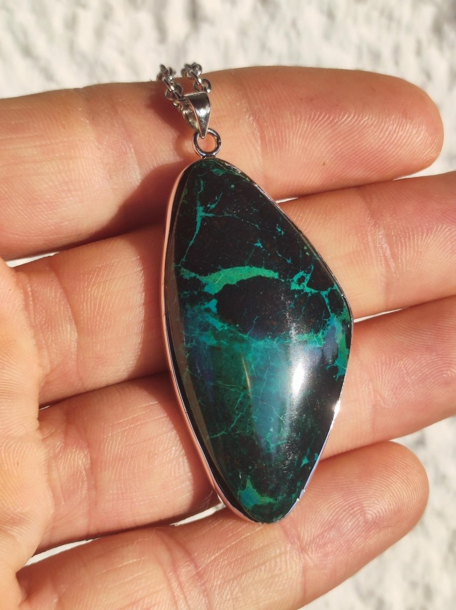 Chrysocoll - 925 Sterling Silber Edelstein Kette Natur blau Schutz Rarität Heilstein Kristall Mann Frau Er Sie Geschenk Freund Bruder - Art of Nature Berlin