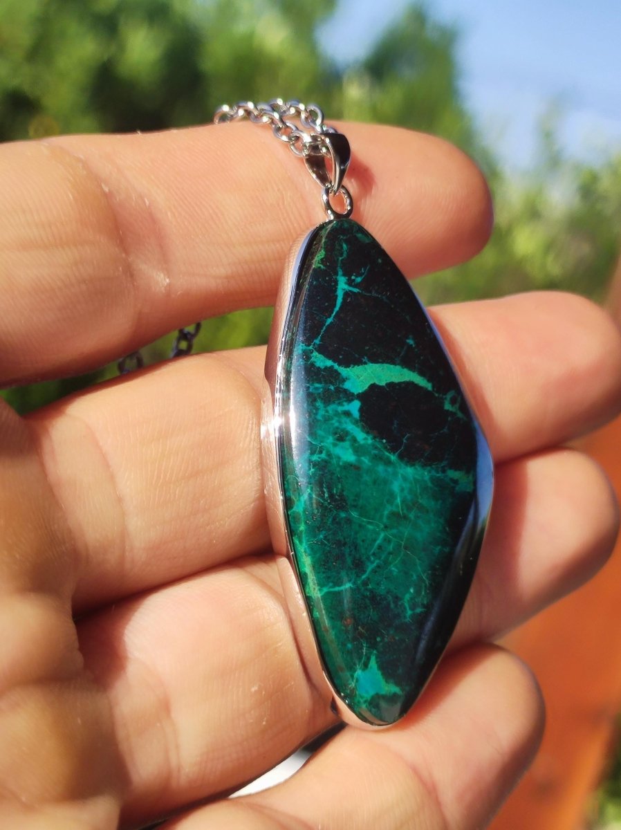 Chrysocoll - 925 Sterling Silber Edelstein Kette Natur blau Schutz Rarität Heilstein Kristall Mann Frau Er Sie Geschenk Freund Bruder - Art of Nature Berlin