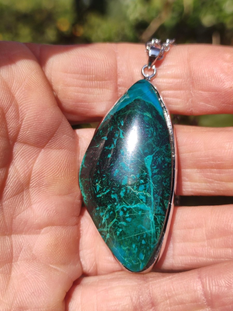 Chrysocoll - 925 Sterling Silber Edelstein Kette Natur blau Schutz Rarität Heilstein Kristall Mann Frau Er Sie Geschenk Freund Bruder - Art of Nature Berlin
