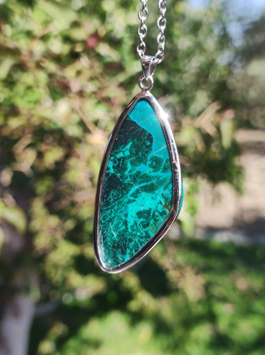 Chrysocoll - 925 Sterling Silber Edelstein Kette Natur blau Schutz Rarität Heilstein Kristall Mann Frau Er Sie Geschenk Freund Bruder - Art of Nature Berlin