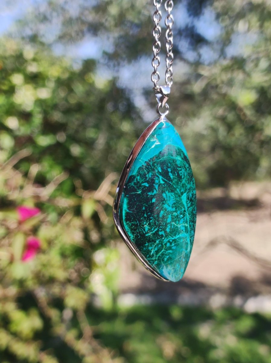 Chrysocoll - 925 Sterling Silber Edelstein Kette Natur blau Schutz Rarität Heilstein Kristall Mann Frau Er Sie Geschenk Freund Bruder - Art of Nature Berlin