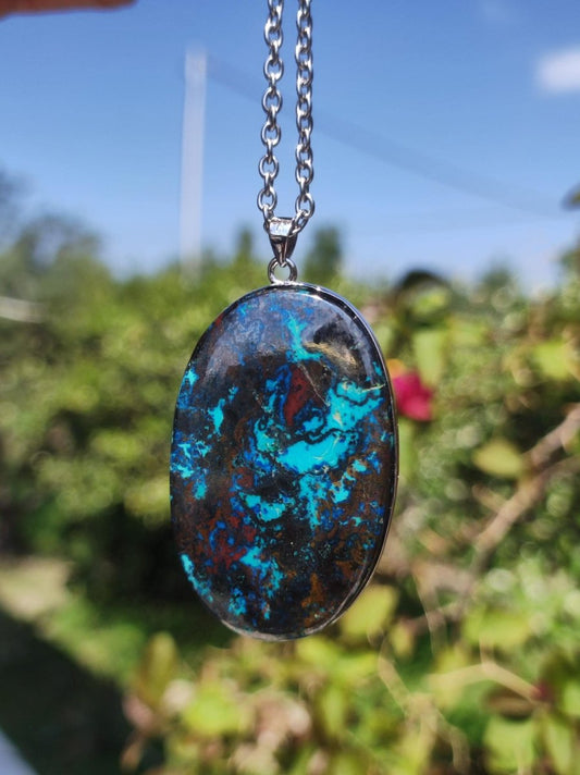Chrysocoll - 925 Sterling Silber Edelstein Kette Natur blau Schutz Rarität Heilstein Kristall Mann Frau Er Sie Geschenk Freund Bruder - Art of Nature Berlin