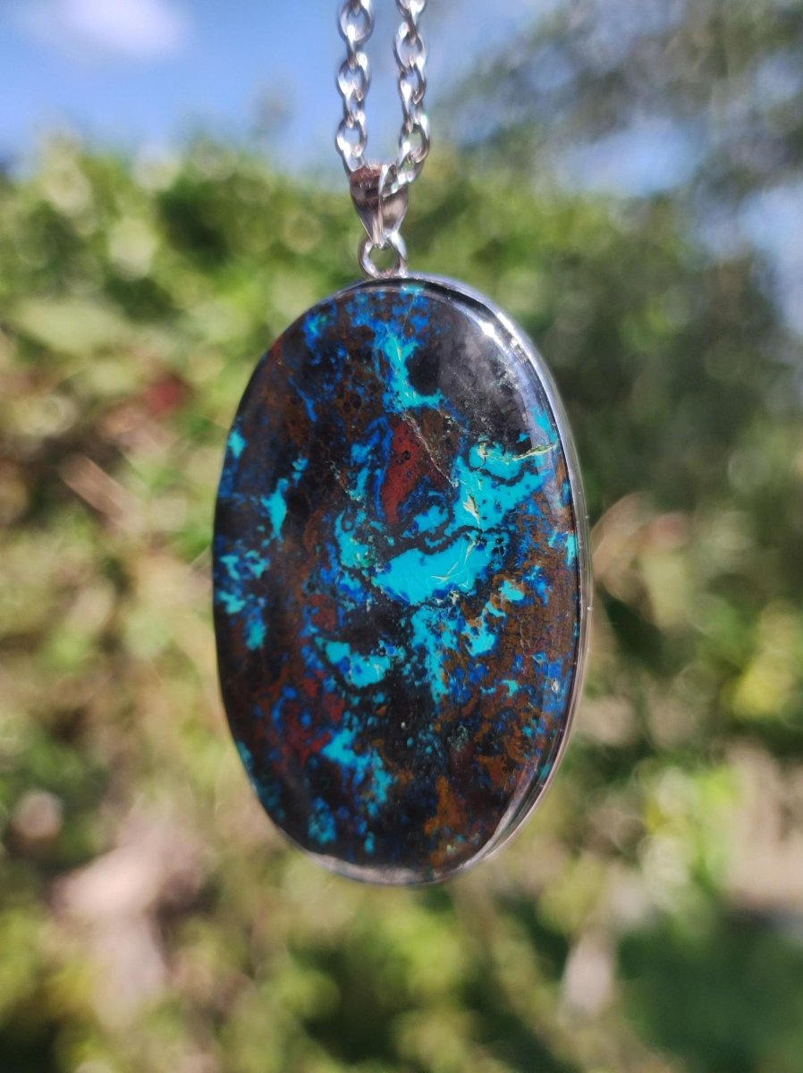 Chrysocoll - 925 Sterling Silber Edelstein Kette Natur blau Schutz Rarität Heilstein Kristall Mann Frau Er Sie Geschenk Freund Bruder - Art of Nature Berlin