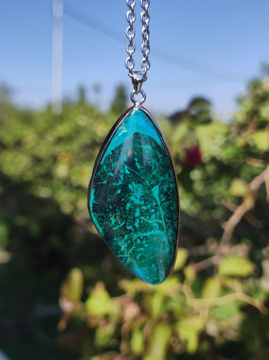 Chrysocoll - 925 Sterling Silber Edelstein Kette Natur blau Schutz Rarität Heilstein Kristall Mann Frau Er Sie Geschenk Freund Bruder - Art of Nature Berlin
