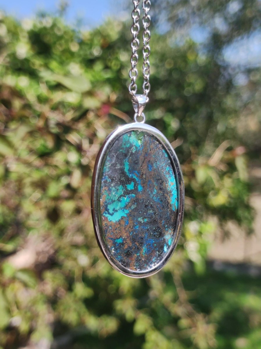 Chrysocoll - 925 Sterling Silber Edelstein Kette Natur blau Schutz Rarität Heilstein Kristall Mann Frau Er Sie Geschenk Freund Bruder - Art of Nature Berlin