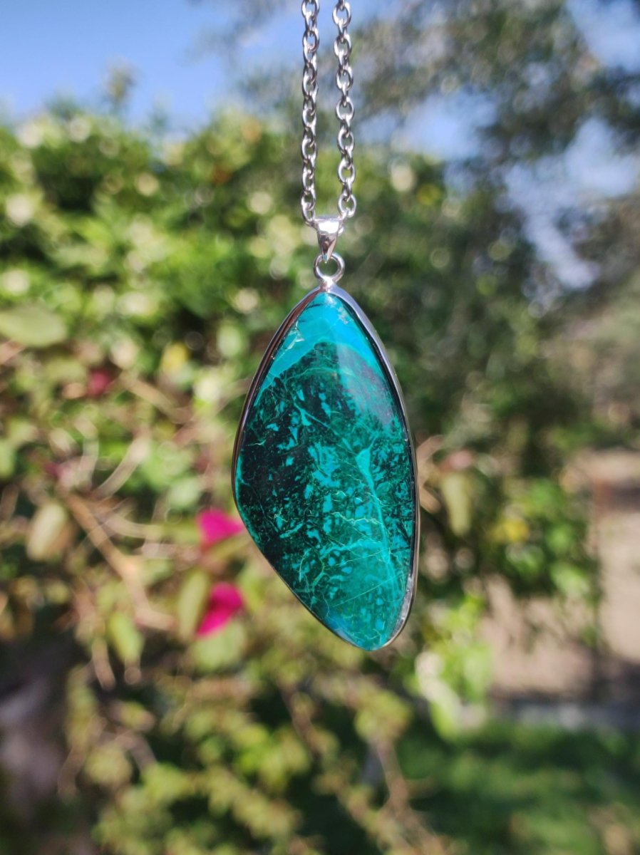 Chrysocoll - 925 Sterling Silber Edelstein Kette Natur blau Schutz Rarität Heilstein Kristall Mann Frau Er Sie Geschenk Freund Bruder - Art of Nature Berlin