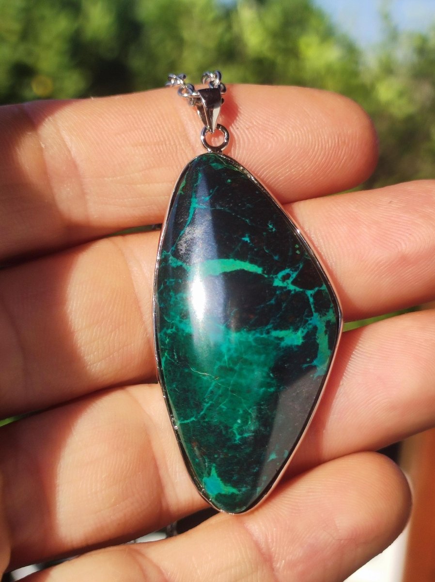Chrysocoll - 925 Sterling Silber Edelstein Kette Natur blau Schutz Rarität Heilstein Kristall Mann Frau Er Sie Geschenk Freund Bruder - Art of Nature Berlin