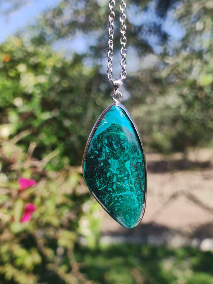 Chrysocoll - 925 Sterling Silber Edelstein Kette Natur blau Schutz Rarität Heilstein Kristall Mann Frau Er Sie Geschenk Freund Bruder - Art of Nature Berlin