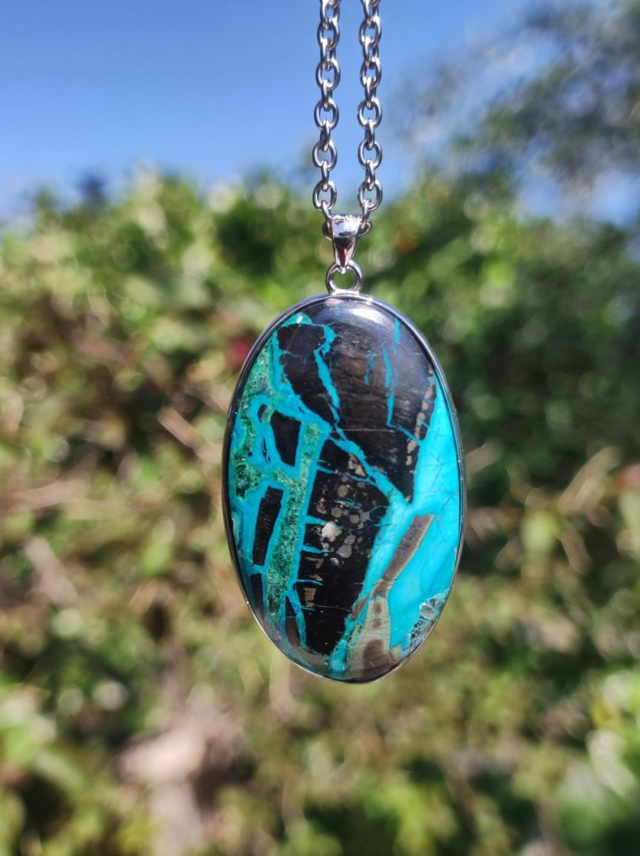 Chrysocoll - 925 Sterling Silber Edelstein Kette Natur blau Schutz Rarität Heilstein Kristall Mann Frau Er Sie Geschenk Freund Bruder Vater - Art of Nature Berlin