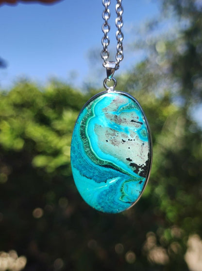 Chrysocoll - 925 Sterling Silber Edelstein Kette Natur blau Schutz Rarität Heilstein Kristall Mann Frau Er Sie Geschenk Freund Bruder Vater - Art of Nature Berlin
