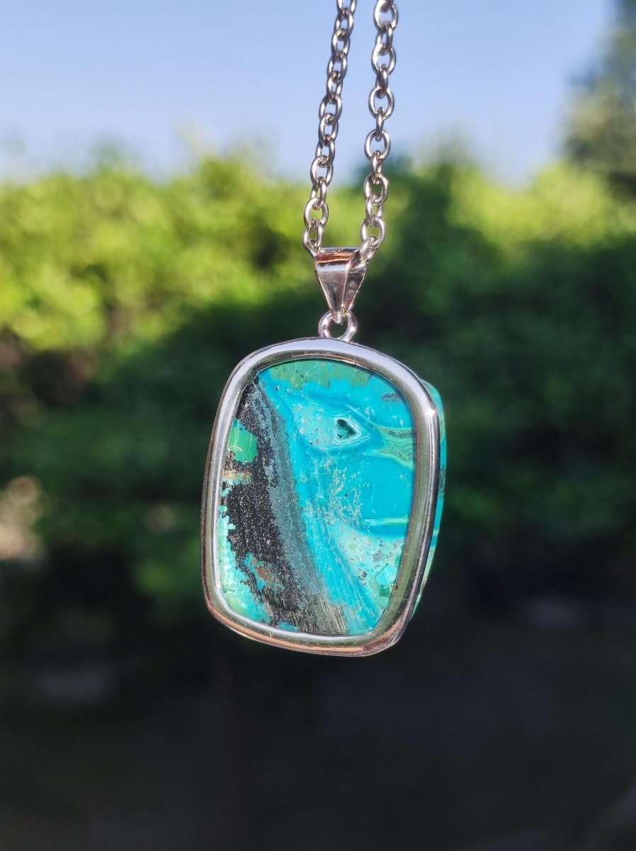Chrysocoll - 925 Sterling Silber Edelstein Kette Natur blau Schutz Rarität Heilstein Kristall Mann Frau Er Sie Geschenk Freund Bruder Vater - Art of Nature Berlin