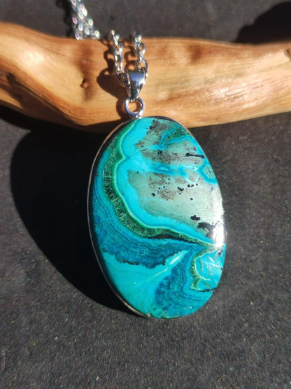 Chrysocoll - 925 Sterling Silber Edelstein Kette Natur blau Schutz Rarität Heilstein Kristall Mann Frau Er Sie Geschenk Freund Bruder Vater - Art of Nature Berlin