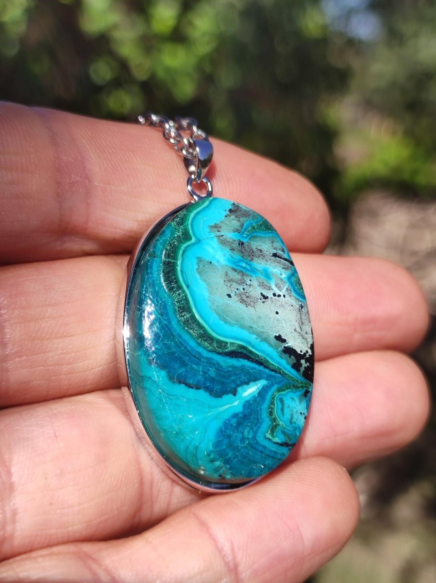 Chrysocoll - 925 Sterling Silber Edelstein Kette Natur blau Schutz Rarität Heilstein Kristall Mann Frau Er Sie Geschenk Freund Bruder Vater - Art of Nature Berlin