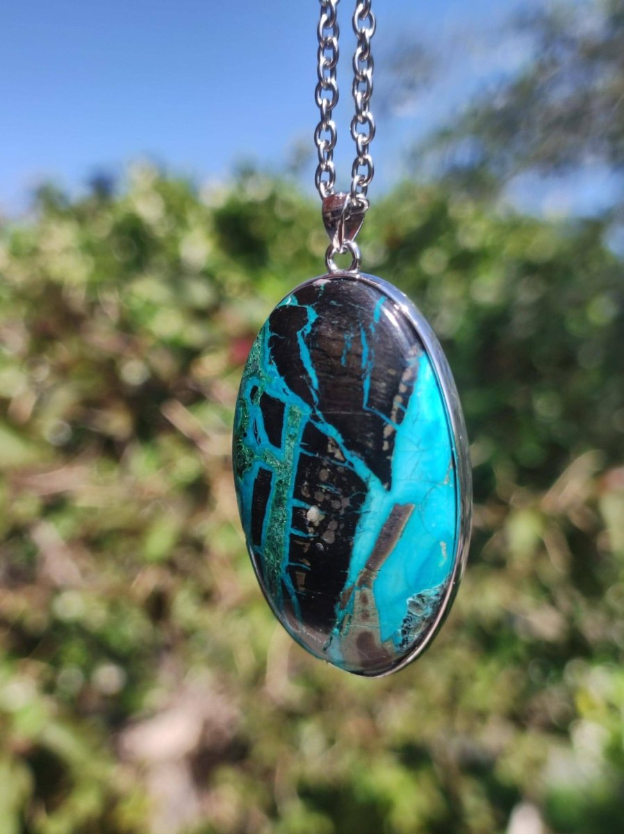 Chrysocoll - 925 Sterling Silber Edelstein Kette Natur blau Schutz Rarität Heilstein Kristall Mann Frau Er Sie Geschenk Freund Bruder Vater - Art of Nature Berlin