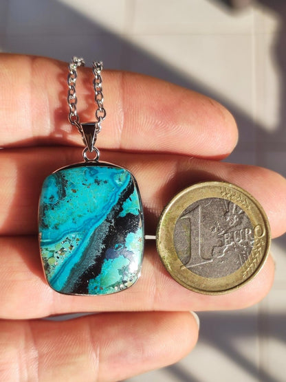 Chrysocoll - 925 Sterling Silber Edelstein Kette Natur blau Schutz Rarität Heilstein Kristall Mann Frau Er Sie Geschenk Freund Bruder Vater - Art of Nature Berlin