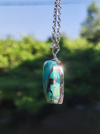 Chrysocoll - 925 Sterling Silber Edelstein Kette Natur blau Schutz Rarität Heilstein Kristall Mann Frau Er Sie Geschenk Freund Bruder Vater - Art of Nature Berlin