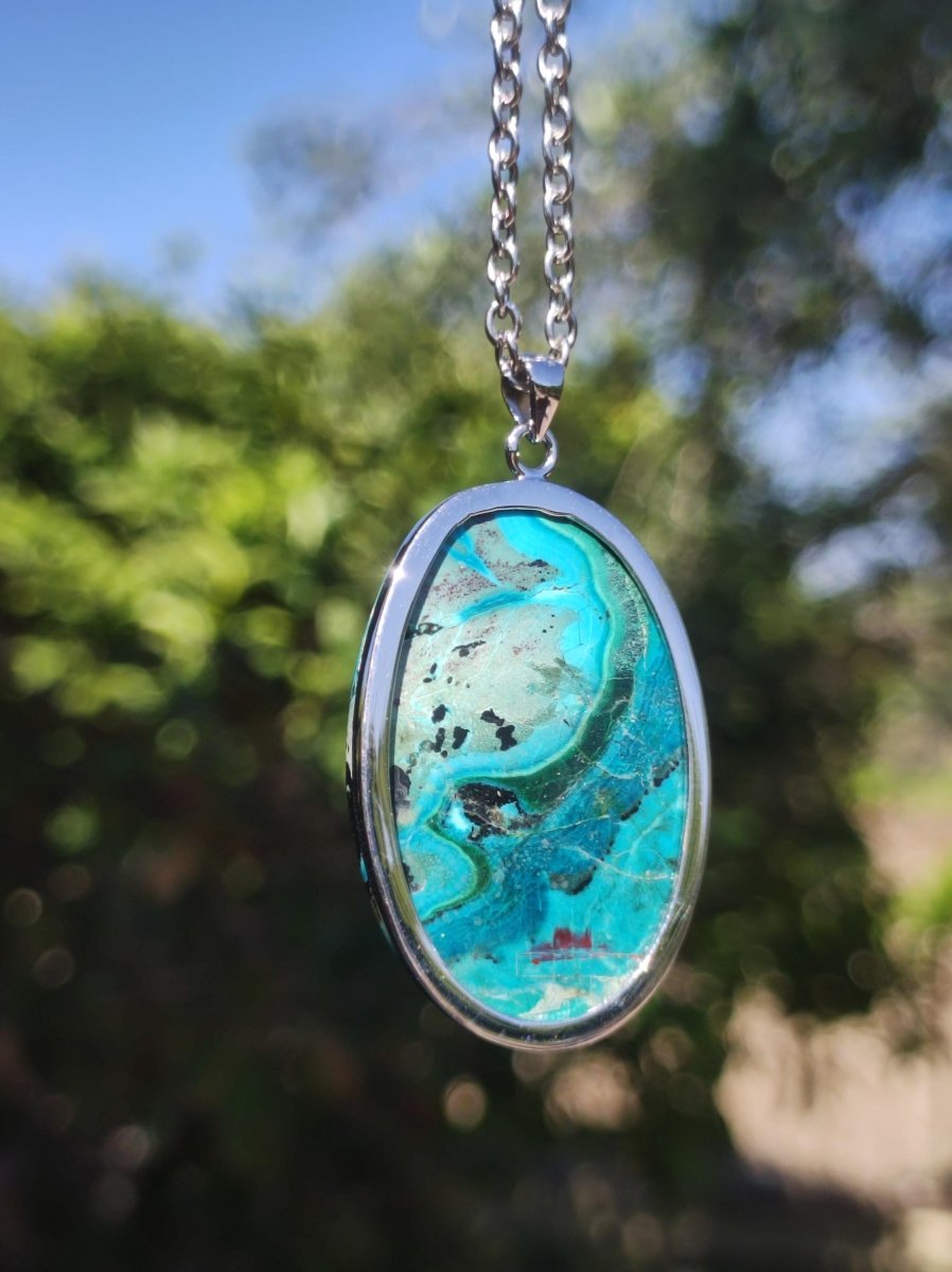 Chrysocoll - 925 Sterling Silber Edelstein Kette Natur blau Schutz Rarität Heilstein Kristall Mann Frau Er Sie Geschenk Freund Bruder Vater - Art of Nature Berlin