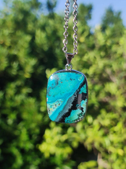 Chrysocoll - 925 Sterling Silber Edelstein Kette Natur blau Schutz Rarität Heilstein Kristall Mann Frau Er Sie Geschenk Freund Bruder Vater - Art of Nature Berlin