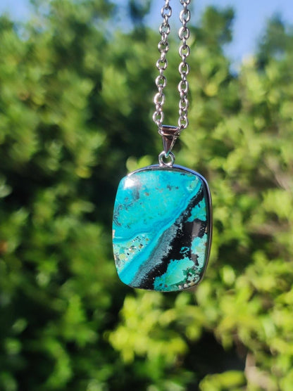 Chrysocoll - 925 Sterling Silber Edelstein Kette Natur blau Schutz Rarität Heilstein Kristall Mann Frau Er Sie Geschenk Freund Bruder Vater - Art of Nature Berlin