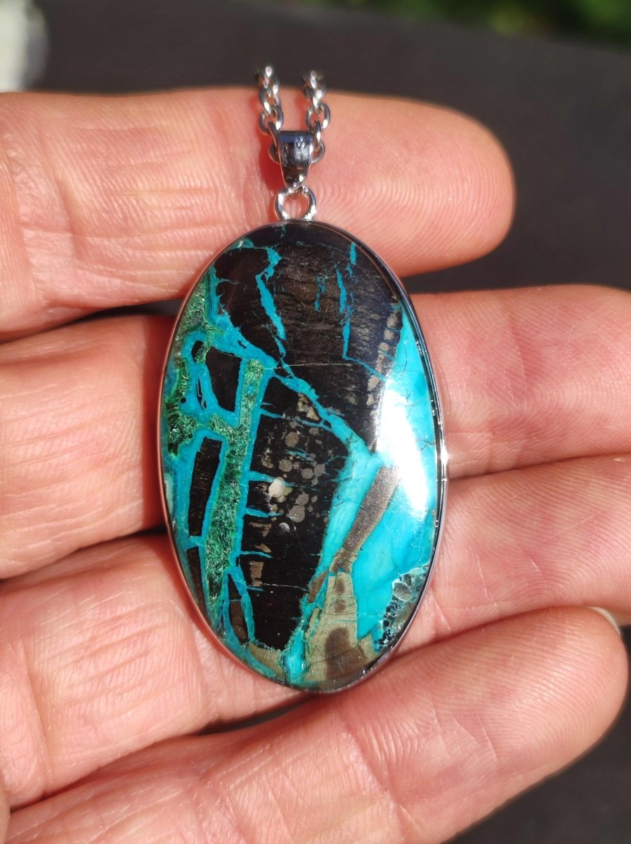 Chrysocoll - 925 Sterling Silber Edelstein Kette Natur blau Schutz Rarität Heilstein Kristall Mann Frau Er Sie Geschenk Freund Bruder Vater - Art of Nature Berlin