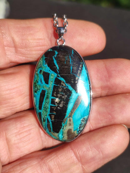 Chrysocoll - 925 Sterling Silber Edelstein Kette Natur blau Schutz Rarität Heilstein Kristall Mann Frau Er Sie Geschenk Freund Bruder Vater - Art of Nature Berlin