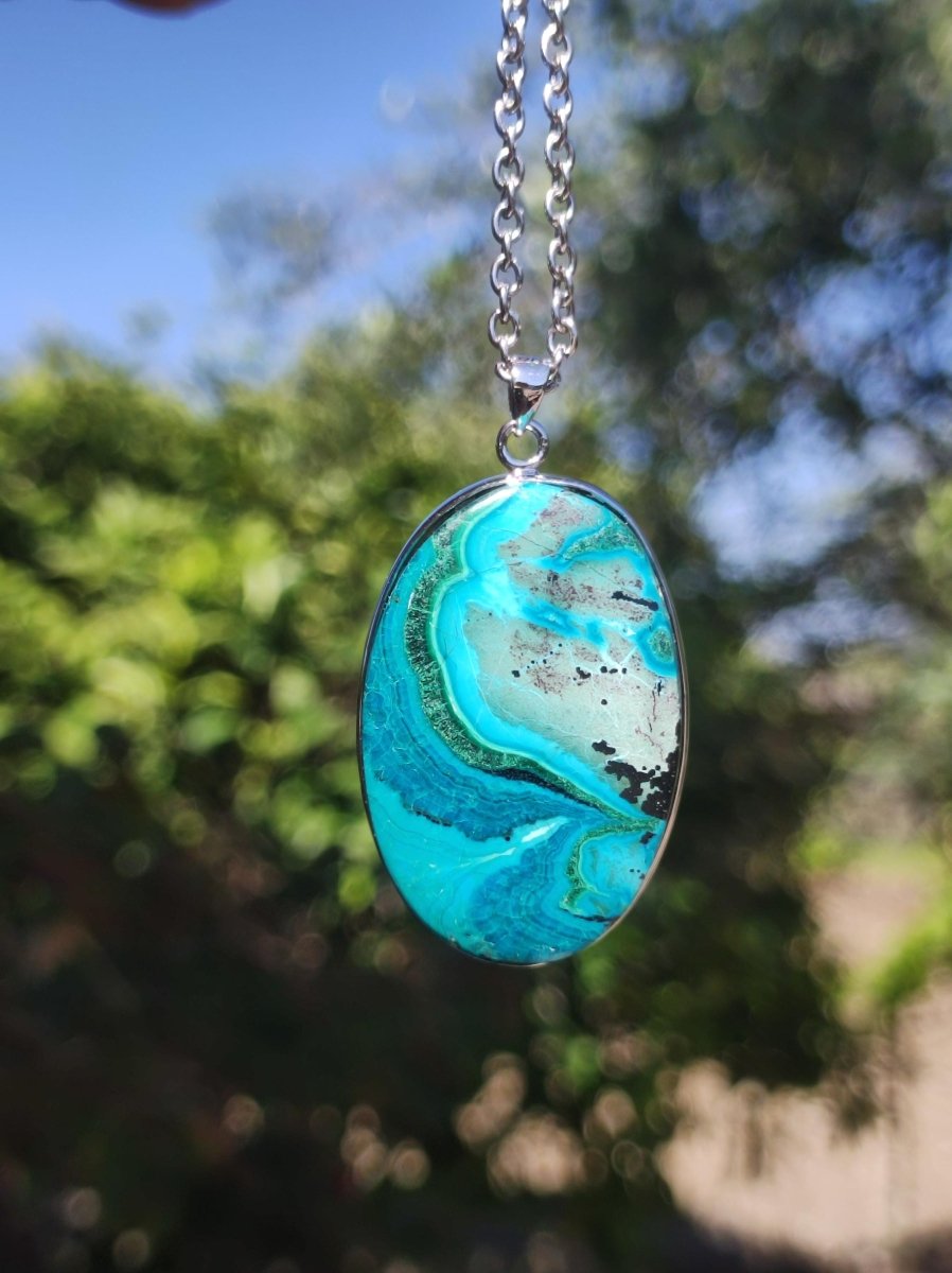 Chrysocoll - 925 Sterling Silber Edelstein Kette Natur blau Schutz Rarität Heilstein Kristall Mann Frau Er Sie Geschenk Freund Bruder Vater - Art of Nature Berlin