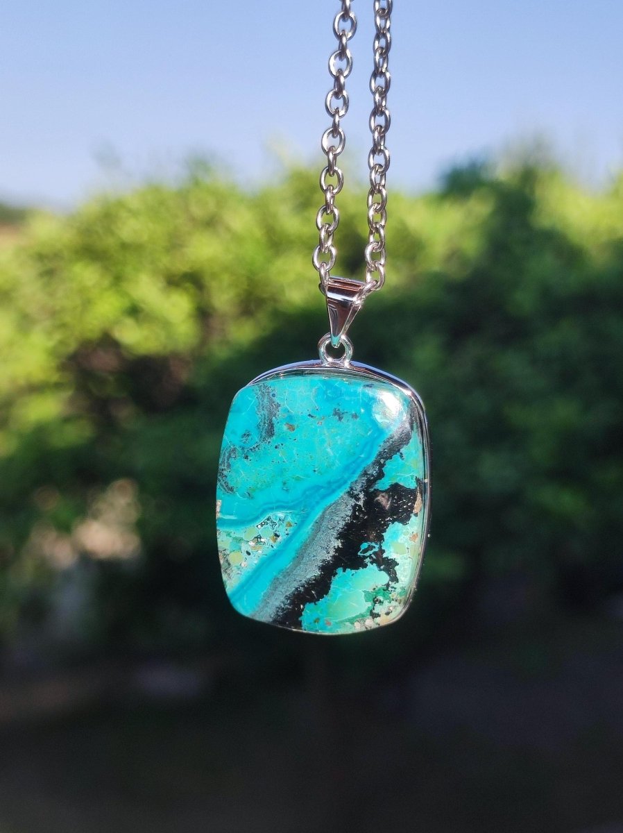 Chrysocoll - 925 Sterling Silber Edelstein Kette Natur blau Schutz Rarität Heilstein Kristall Mann Frau Er Sie Geschenk Freund Bruder Vater - Art of Nature Berlin