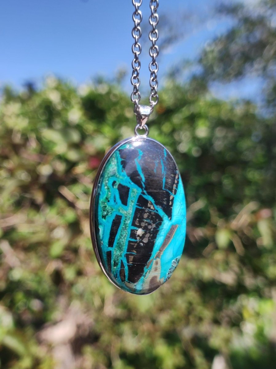 Chrysocoll - 925 Sterling Silber Edelstein Kette Natur blau Schutz Rarität Heilstein Kristall Mann Frau Er Sie Geschenk Freund Bruder Vater - Art of Nature Berlin