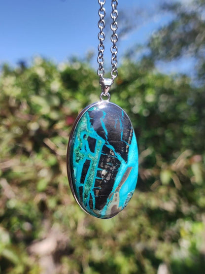 Chrysocoll - 925 Sterling Silber Edelstein Kette Natur blau Schutz Rarität Heilstein Kristall Mann Frau Er Sie Geschenk Freund Bruder Vater - Art of Nature Berlin