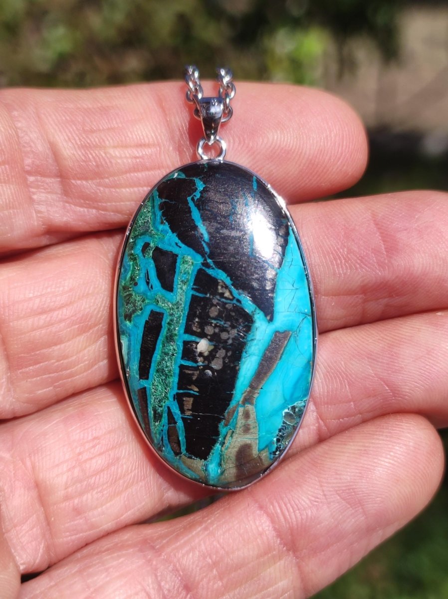 Chrysocoll - 925 Sterling Silber Edelstein Kette Natur blau Schutz Rarität Heilstein Kristall Mann Frau Er Sie Geschenk Freund Bruder Vater - Art of Nature Berlin