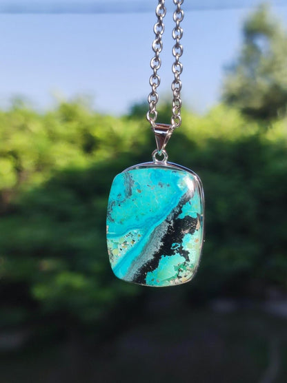 Chrysocoll - 925 Sterling Silber Edelstein Kette Natur blau Schutz Rarität Heilstein Kristall Mann Frau Er Sie Geschenk Freund Bruder Vater - Art of Nature Berlin