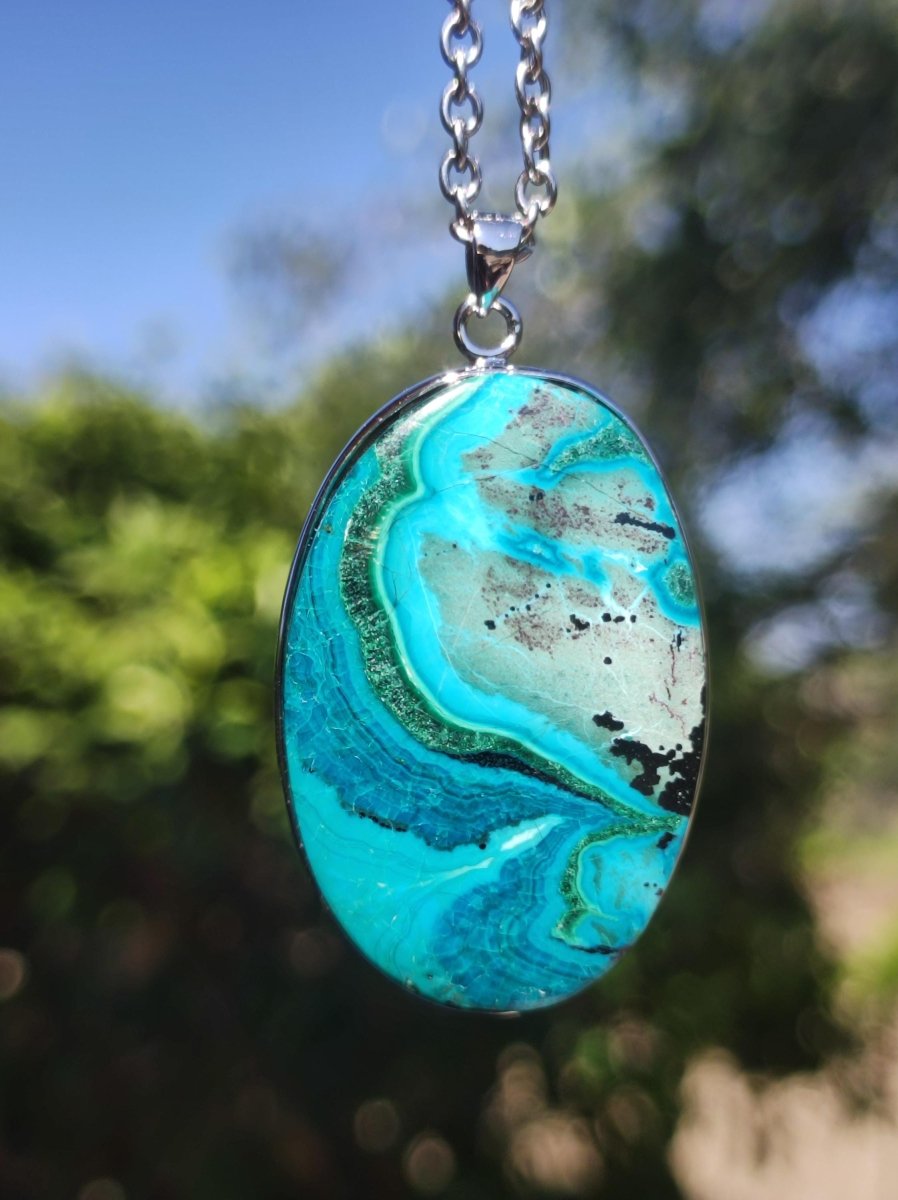 Chrysocoll - 925 Sterling Silber Edelstein Kette Natur blau Schutz Rarität Heilstein Kristall Mann Frau Er Sie Geschenk Freund Bruder Vater - Art of Nature Berlin