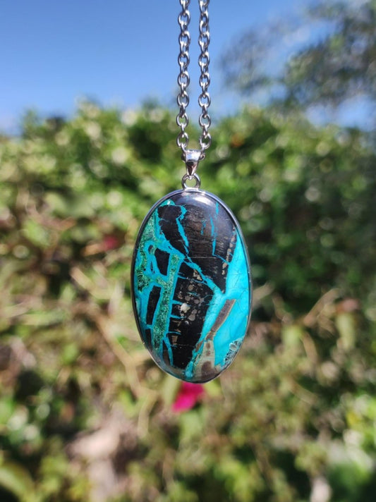 Chrysocoll - 925 Sterling Silber Edelstein Kette Natur blau Schutz Rarität Heilstein Kristall Mann Frau Er Sie Geschenk Freund Bruder Vater - Art of Nature Berlin