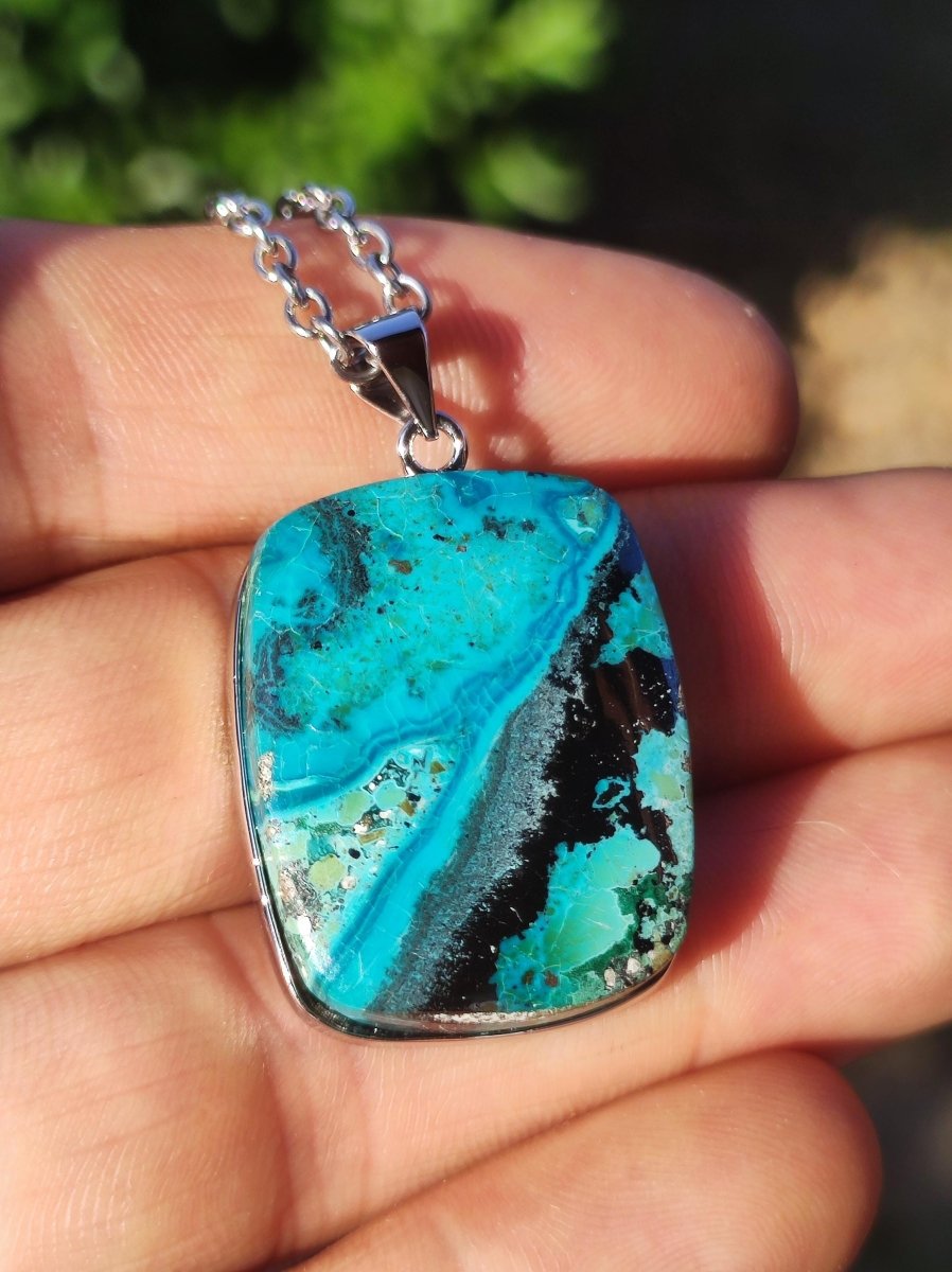 Chrysocoll - 925 Sterling Silber Edelstein Kette Natur blau Schutz Rarität Heilstein Kristall Mann Frau Er Sie Geschenk Freund Bruder Vater - Art of Nature Berlin