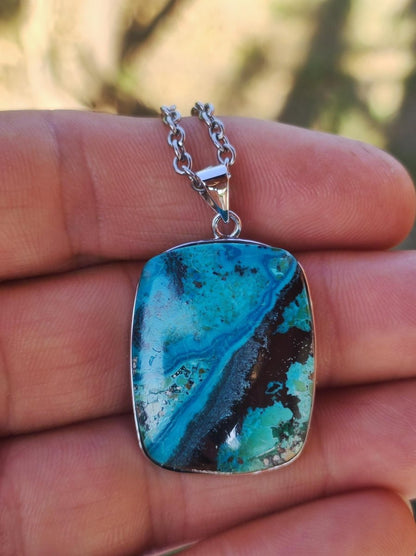 Chrysocoll - 925 Sterling Silber Edelstein Kette Natur blau Schutz Rarität Heilstein Kristall Mann Frau Er Sie Geschenk Freund Bruder Vater - Art of Nature Berlin