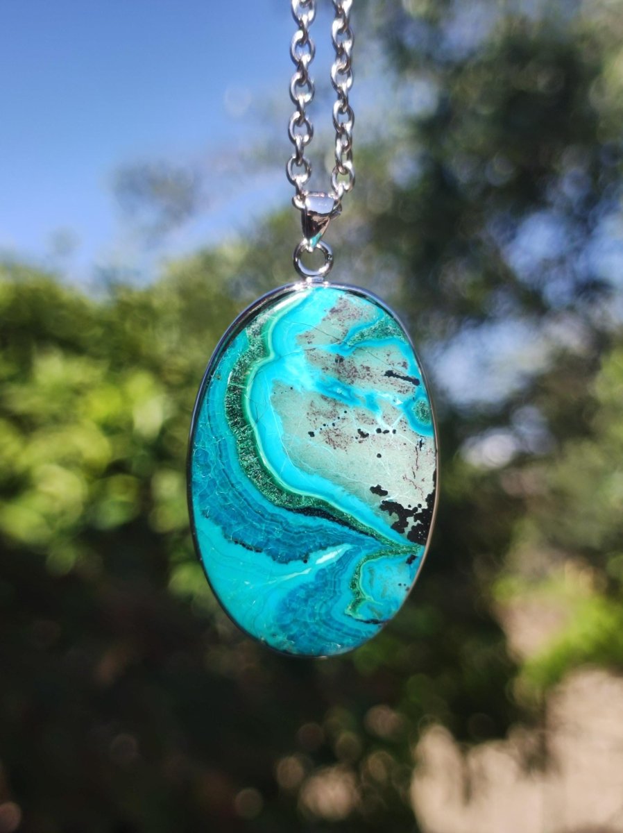Chrysocoll - 925 Sterling Silber Edelstein Kette Natur blau Schutz Rarität Heilstein Kristall Mann Frau Er Sie Geschenk Freund Bruder Vater - Art of Nature Berlin