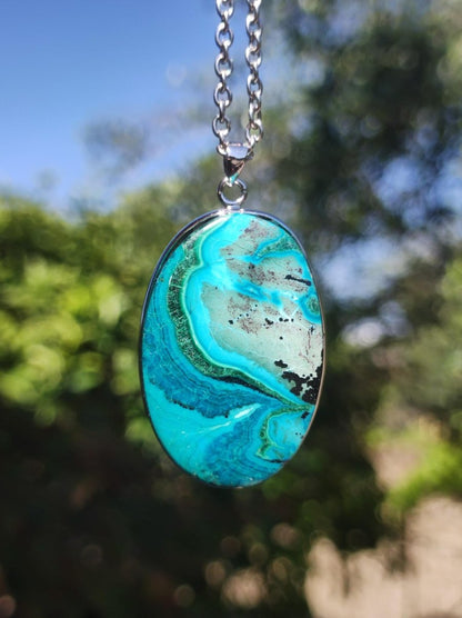 Chrysocoll - 925 Sterling Silber Edelstein Kette Natur blau Schutz Rarität Heilstein Kristall Mann Frau Er Sie Geschenk Freund Bruder Vater - Art of Nature Berlin