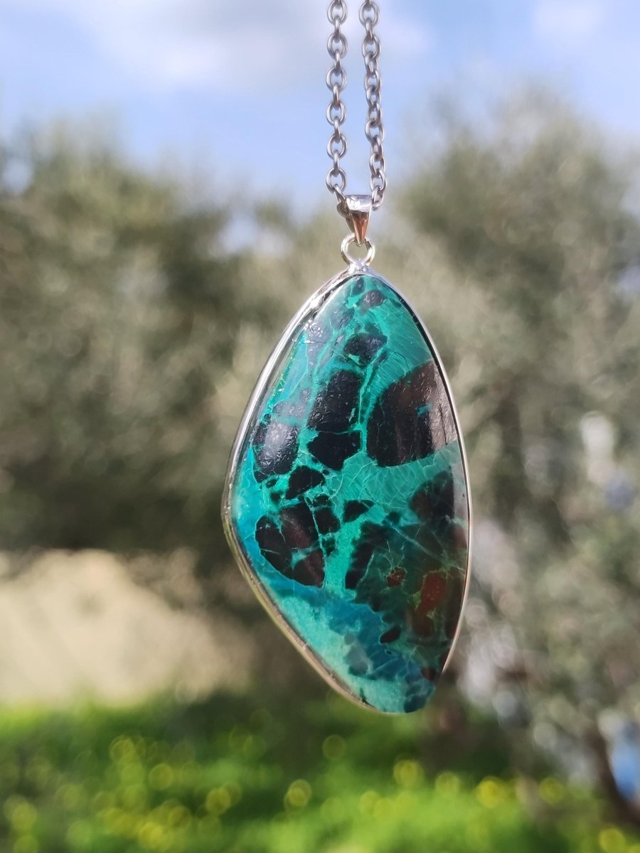 Chrysocoll AAA - 925 Sterling Silber Edelstein Kette Natur blau Schutz Rarität Heilstein Kristall Mann Frau Er Sie Geschenk Freund Bruder - Art of Nature Berlin
