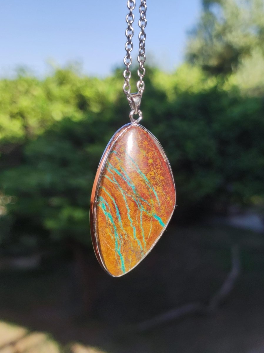 Chrysocoll AAA - 925 Sterling Silber Edelstein Kette Natur blau Schutz Rarität Heilstein Kristall Mann Frau Er Sie Geschenk Freund Bruder - Art of Nature Berlin