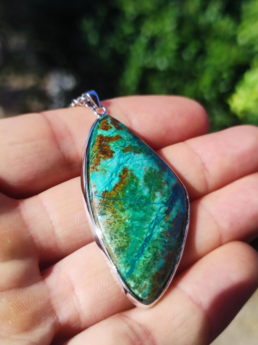 Chrysocoll AAA - 925 Sterling Silber Edelstein Kette Natur blau Schutz Rarität Heilstein Kristall Mann Frau Er Sie Geschenk Freund Bruder - Art of Nature Berlin