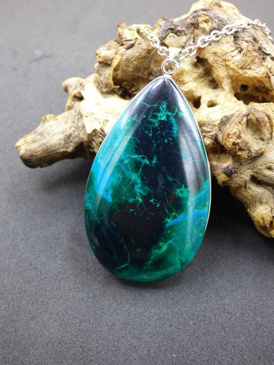 Chrysocoll AAA - 925 Sterling Silber Edelstein Kette Natur blau Schutz Rarität Heilstein Kristall Mann Frau Er Sie Geschenk Freund Bruder - Art of Nature Berlin
