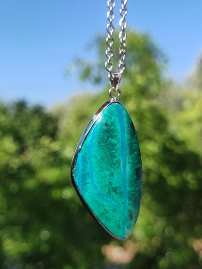 Chrysocoll AAA - 925 Sterling Silber Edelstein Kette Natur blau Schutz Rarität Heilstein Kristall Mann Frau Er Sie Geschenk Freund Bruder - Art of Nature Berlin