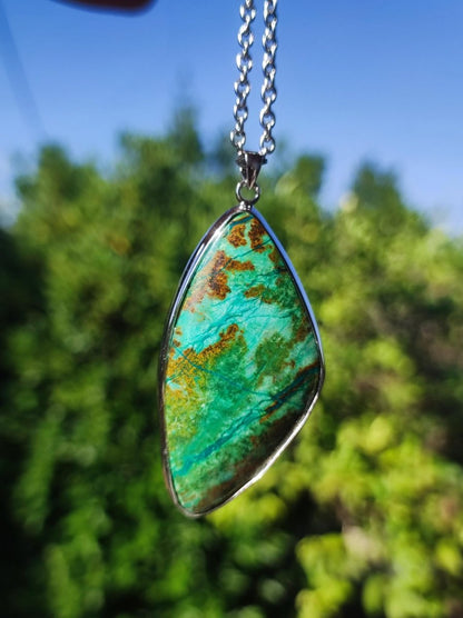 Chrysocoll AAA - 925 Sterling Silber Edelstein Kette Natur blau Schutz Rarität Heilstein Kristall Mann Frau Er Sie Geschenk Freund Bruder - Art of Nature Berlin