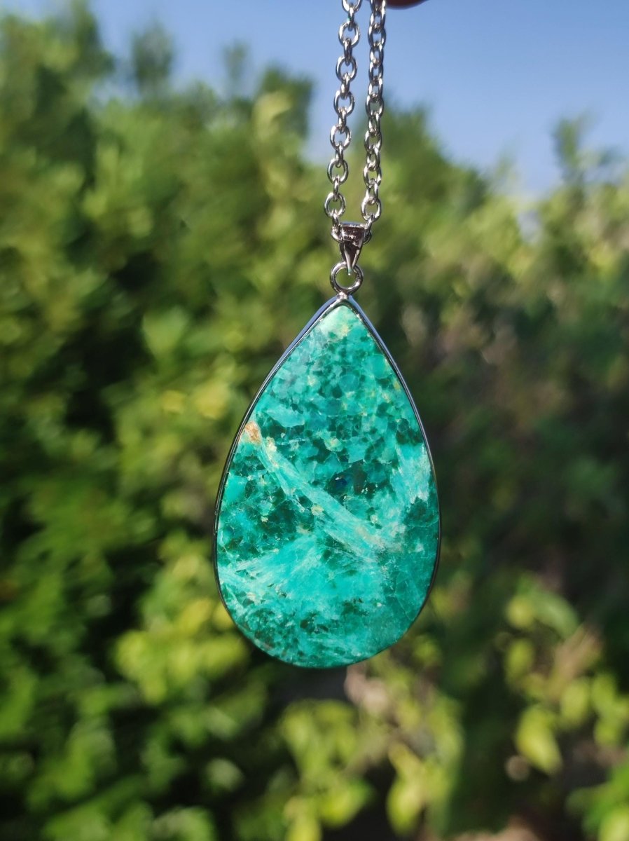 Chrysocoll AAA - 925 Sterling Silber Edelstein Kette Natur blau Schutz Rarität Heilstein Kristall Mann Frau Er Sie Geschenk Freund Bruder - Art of Nature Berlin