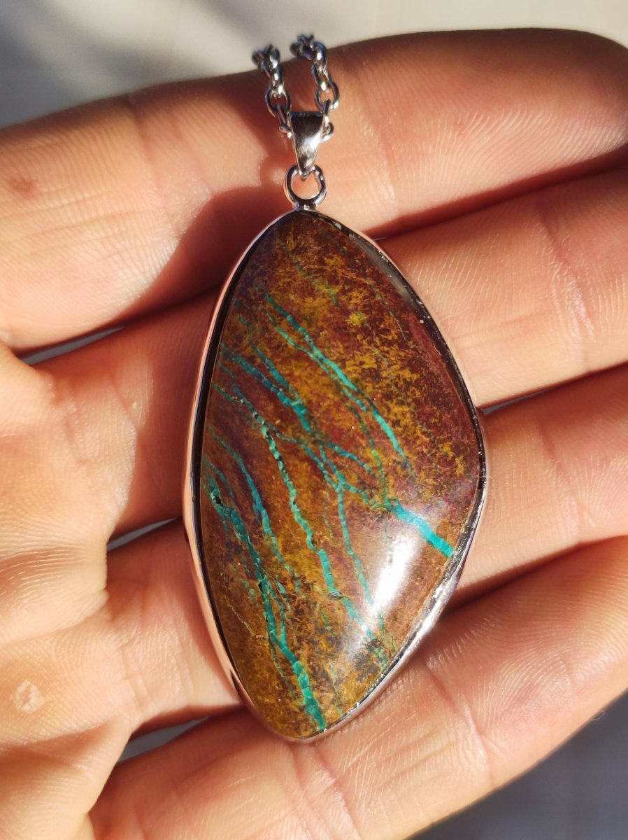 Chrysocoll AAA - 925 Sterling Silber Edelstein Kette Natur blau Schutz Rarität Heilstein Kristall Mann Frau Er Sie Geschenk Freund Bruder - Art of Nature Berlin